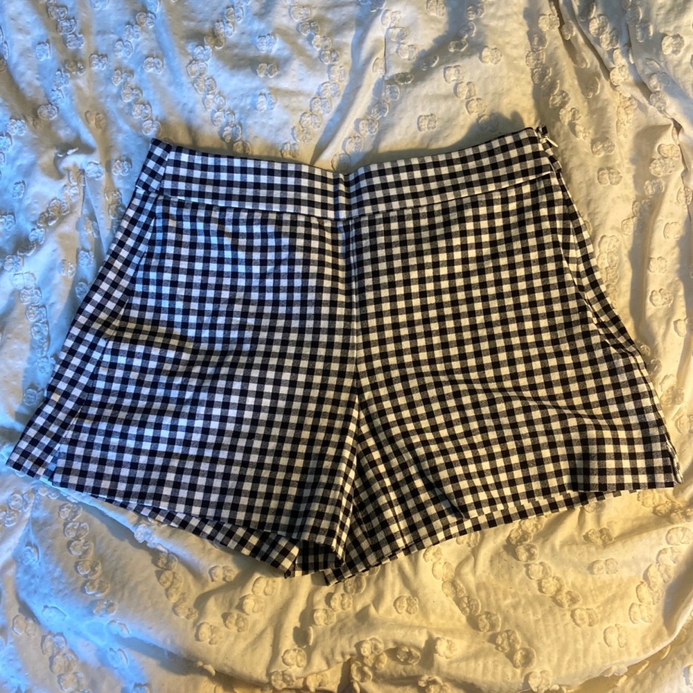 high rise checkered shorts